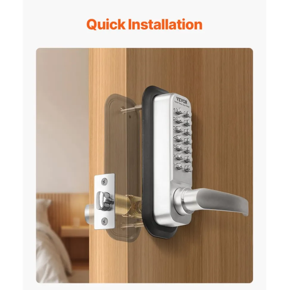 VEVOR Mechanical Keyless Entry Door Lock, 14 Key Mechanical Door Lock, Mechanical Keypad Door Lock with Handle, Stainless Steel Waterproof Keyless Gate Lock, for Home Office Outdoor Fence Garage Yard