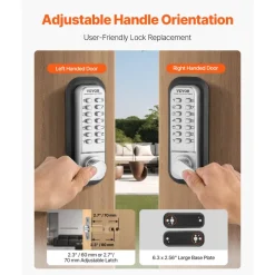 VEVOR Mechanical Keyless Entry Door Lock, 14 Key Mechanical Door Lock, Mechanical Keypad Door Lock with Handle, Stainless Steel Waterproof Keyless Gate Lock, for Home Office Outdoor Fence Garage Yard