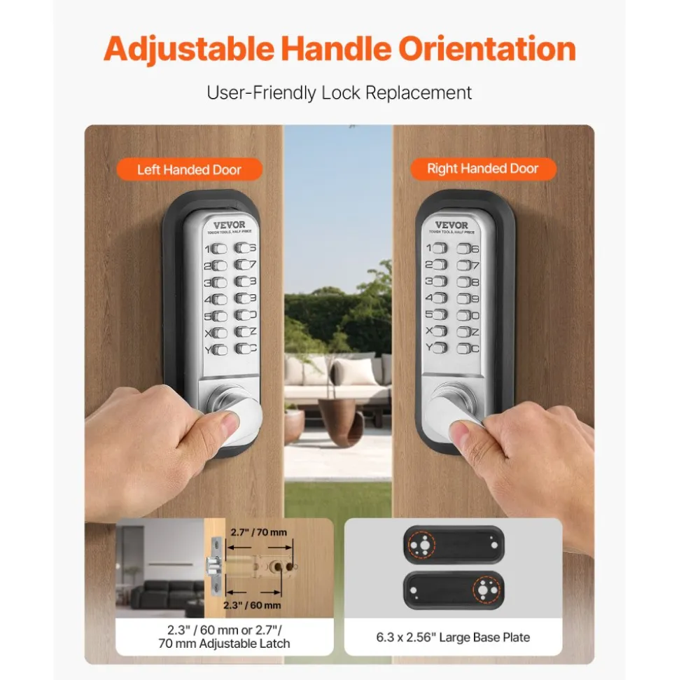 VEVOR Mechanical Keyless Entry Door Lock, 14 Key Mechanical Door Lock, Mechanical Keypad Door Lock with Handle, Stainless Steel Waterproof Keyless Gate Lock, for Home Office Outdoor Fence Garage Yard