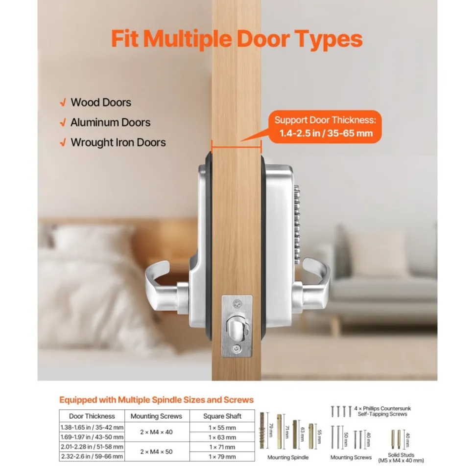 VEVOR Mechanical Keyless Entry Door Lock, 14 Key Mechanical Door Lock, Mechanical Keypad Door Lock with Handle, Stainless Steel Waterproof Keyless Gate Lock, for Home Office Outdoor Fence Garage Yard