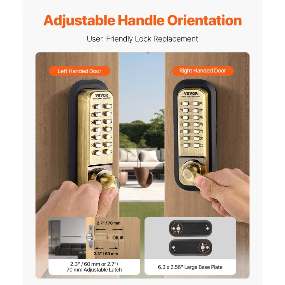 VEVOR Mechanical Keyless Entry Door Lock, 14 Key Mechanical Door Lock, Mechanical Keypad Door Lock with Handle, Double-Sided Stainless Steel Waterproof Keyless Gate Lock, for Home Office Fence Garage