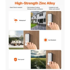 VEVOR Mechanical Keyless Entry Door Lock, 14 Key Mechanical Door Lock, Mechanical Keypad Door Knob, Single-Side Stainless Steel Waterproof Keyless Gate Lock, for Home Office Outdoor Fence Garage Yard
