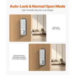 VEVOR Mechanical Keyless Entry Door Lock, 14 Key Mechanical Door Lock, Mechanical Keypad Door Knob, Single-Side Stainless Steel Waterproof Keyless Gate Lock, for Home Office Outdoor Fence Garage Yard