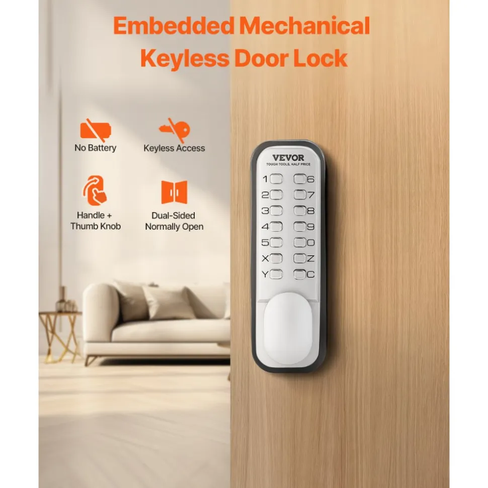 VEVOR Mechanical Keyless Entry Door Lock, 14 Key Mechanical Door Lock, Mechanical Keypad Door Knob, Single-Side Stainless Steel Waterproof Keyless Gate Lock, for Home Office Outdoor Fence Garage Yard