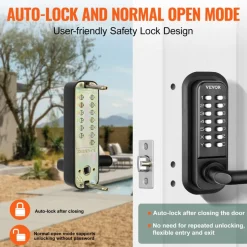 VEVOR Mechanical Keyless Entry Door Lock, 14 Digit Keypad, Double-sided Embedded Outdoor Gate Door Locks Set with Handle and Keypad, Water-proof Zinc Alloy, Easy to Install, for Yard, Garden, Garage