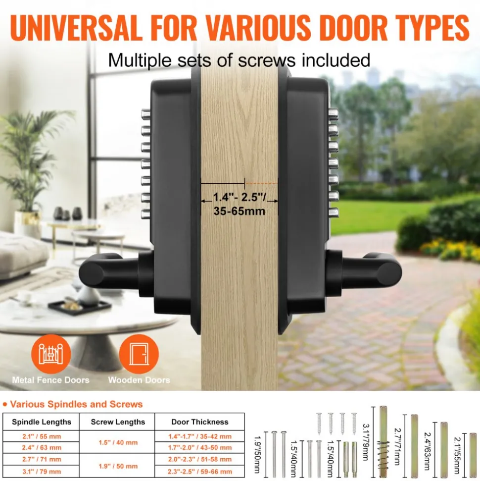 VEVOR Mechanical Keyless Entry Door Lock, 14 Digit Keypad, Double-sided Embedded Outdoor Gate Door Locks Set with Handle and Keypad, Water-proof Zinc Alloy, Easy to Install, for Yard, Garden, Garage