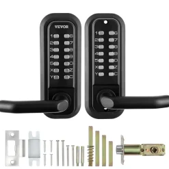 VEVOR Mechanical Keyless Entry Door Lock, 14 Digit Keypad, Double-sided Embedded Outdoor Gate Door Locks Set with Handle and Keypad, Water-proof Zinc Alloy, Easy to Install, for Yard, Garden, Garage