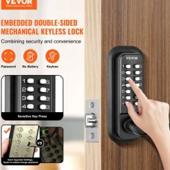 VEVOR Mechanical Keyless Entry Door Lock, 14 Digit Keypad, Double-sided Embedded Outdoor Gate Door Locks Set with Handle and Keypad, Water-proof Zinc Alloy, Easy to Install, for Yard, Garden, Garage