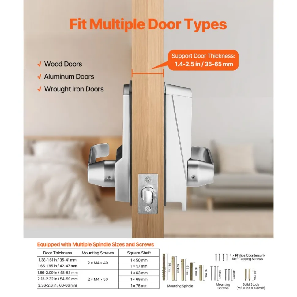 VEVOR Mechanical Keyless Entry Door Lock, 14 Key Mechanical Door Lock with Keys, Mechanical Keypad Door Lock with Handle, Stainless Steel Waterproof Keyless Gate Lock, for Home Office Outdoor Garage