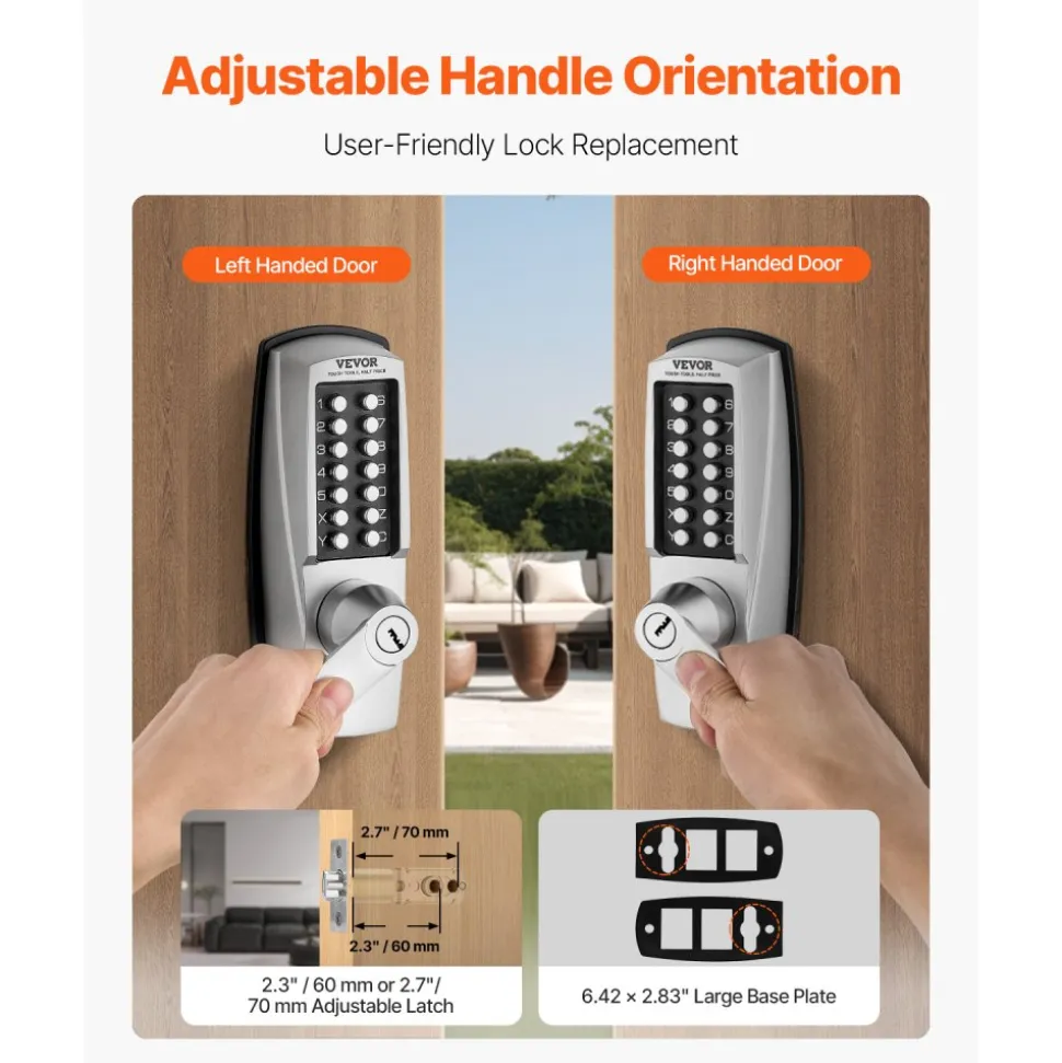 VEVOR Mechanical Keyless Entry Door Lock, 14 Key Mechanical Door Lock with Keys, Mechanical Keypad Door Lock with Handle, Stainless Steel Waterproof Keyless Gate Lock, for Home Office Outdoor Garage
