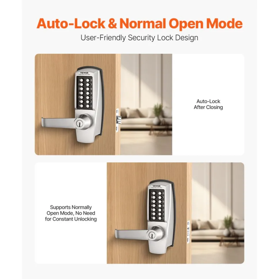 VEVOR Mechanical Keyless Entry Door Lock, 14 Key Mechanical Door Lock with Keys, Mechanical Keypad Door Lock with Handle, Stainless Steel Waterproof Keyless Gate Lock, for Home Office Outdoor Garage