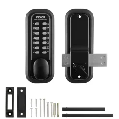 VEVOR Mechanical Keyless Entry Door Lock, 2.0 Code Upgrade, 5 Digits Code, Single-Sided Push Button Combination Keypad Door Lock with Handle, Auto Locking, for Garden Gates, Indoor or Outdoor, Silver
