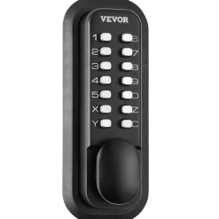 VEVOR Mechanical Keyless Entry Door Lock, 2.0 Code Upgrade, 5 Digits Code, Single-Sided Push Button Combination Keypad Door Lock with Handle, Auto Locking, for Garden Gates, Indoor or Outdoor, Silver