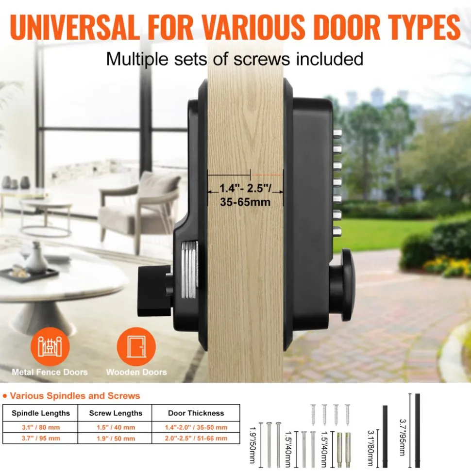 VEVOR Mechanical Keyless Entry Door Lock, 2.0 Code Upgrade, 5 Digits Code, Single-Sided Push Button Combination Keypad Door Lock with Handle, Auto Locking, for Garden Gates, Indoor or Outdoor, Silver