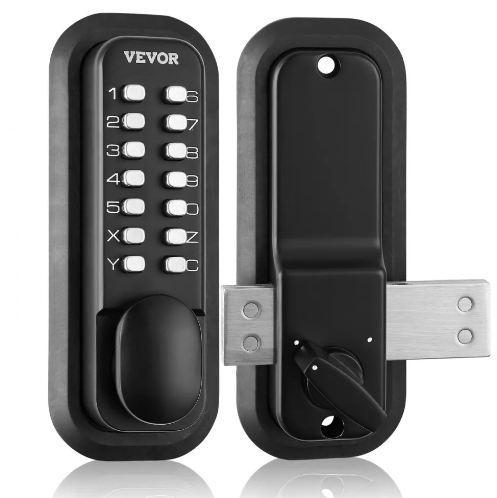VEVOR Mechanical Keyless Entry Door Lock, 2.0 Code Upgrade, 5 Digits Code, Single-Sided Push Button Combination Keypad Door Lock with Handle, Auto Locking, for Garden Gates, Indoor or Outdoor, Silver