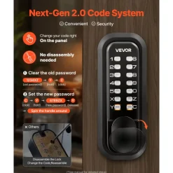 VEVOR Mechanical Keyless Entry Door Lock, 2.0 Code Upgrade, 4-7 Digits Code, Single-Sided Push Button Combination Mechanical Keypad Door Knob, Auto Locking, for Garden Gates, Indoor or Outdoor, Black