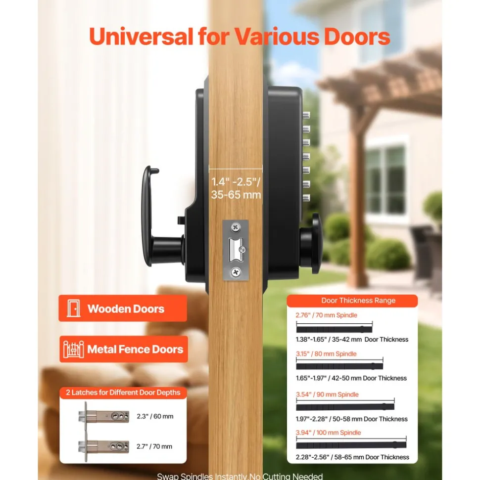 VEVOR Mechanical Keyless Entry Door Lock, 2.0 Code Upgrade, 4-7 Digits Code, Single-Sided Push Button Combination Mechanical Keypad Door Knob, Auto Locking, for Garden Gates, Indoor or Outdoor, Black