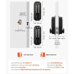 VEVOR Mechanical Keyless Entry Door Lock, 2.0 Code Upgrade, 4-7 Digits Code, Double-Sided Push Button Combination Mechanical Keypad Door Knob, Auto Locking, for Indoor or Outdoor, Oil-Rubbed Bronze