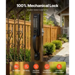 VEVOR Mechanical Keyless Entry Door Lock, 2.0 Code Upgrade, 4-7 Digits Code, Double-Sided Push Button Combination Keypad Door Lock with Pull Handle, Auto Locking, for Garden Gates, Indoor or Outdoor