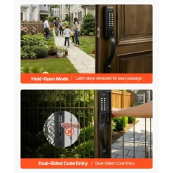 VEVOR Mechanical Keyless Entry Door Lock, 2.0 Code Upgrade, 4-7 Digits Code, Double-Sided Push Button Combination Keypad Door Lock with Pull Handle, Auto Locking, for Garden Gates, Indoor or Outdoor
