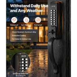 VEVOR Mechanical Keyless Entry Door Lock, 2.0 Code Upgrade, 4-7 Digits Code, Double-Sided Push Button Combination Keypad Door Lock with Pull Handle, Auto Locking, for Garden Gates, Indoor or Outdoor