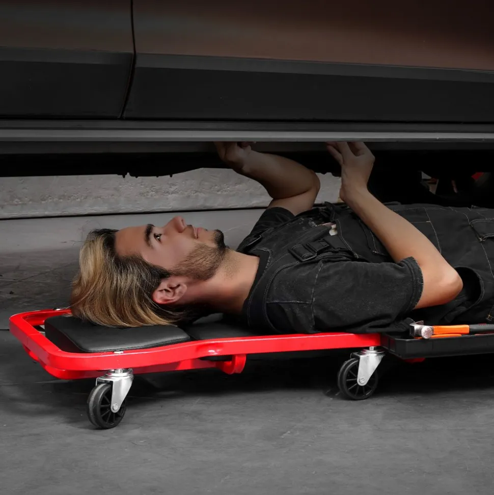 VEVOR Mechanic Garage Creeper, 44-Inch, 300 lbs Capacity Automotive Rolling Creeper with 6 Casters Adjustable Cushioned Headrest Tool Tray, Heavy Duty Steel Frame for Garages, Repair Shops, and DIY