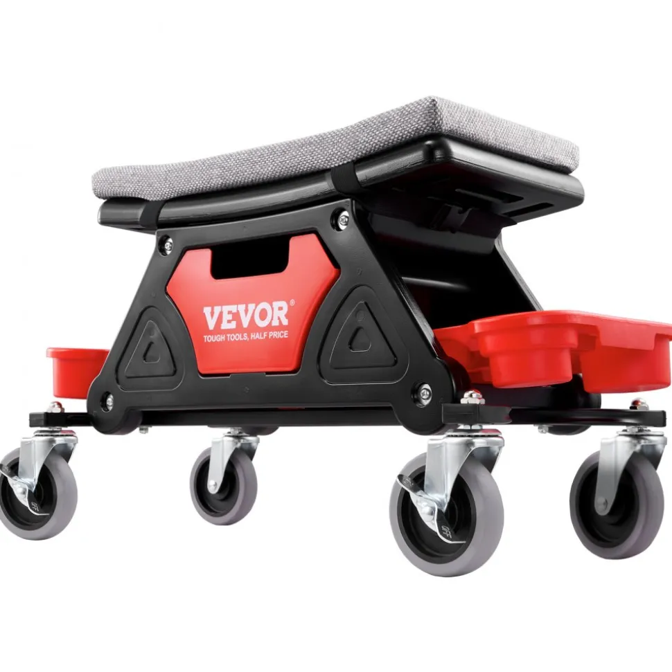 VEVOR Mechanics Stool, 300 LBS Capacity Rolling Mechanic Seat with 4" Wheels, with Three Slide Out Tool Trays and Drawer, Heavy Duty Roller Creeper Seat for Home Garage DIY Automotive