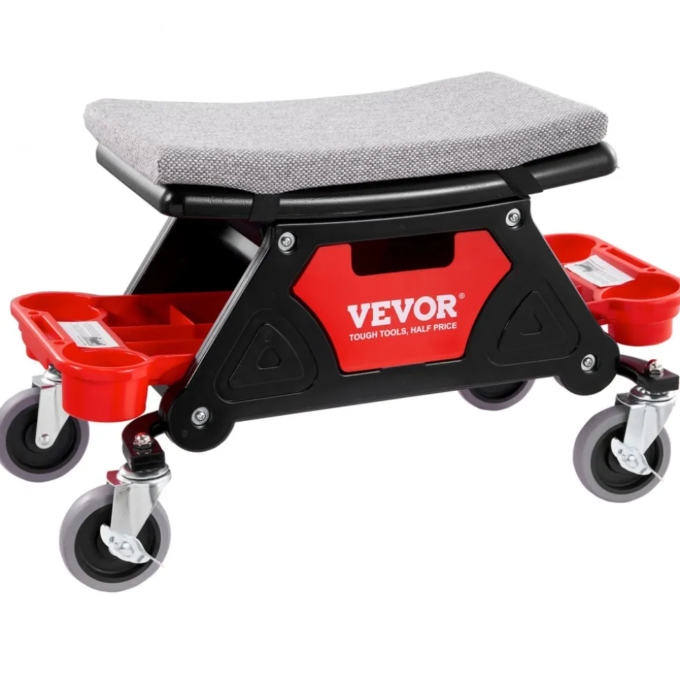 VEVOR Mechanics Stool, 300 LBS Capacity Rolling Mechanic Seat with 4" Wheels, with Three Slide Out Tool Trays and Drawer, Heavy Duty Roller Creeper Seat for Home Garage DIY Automotive