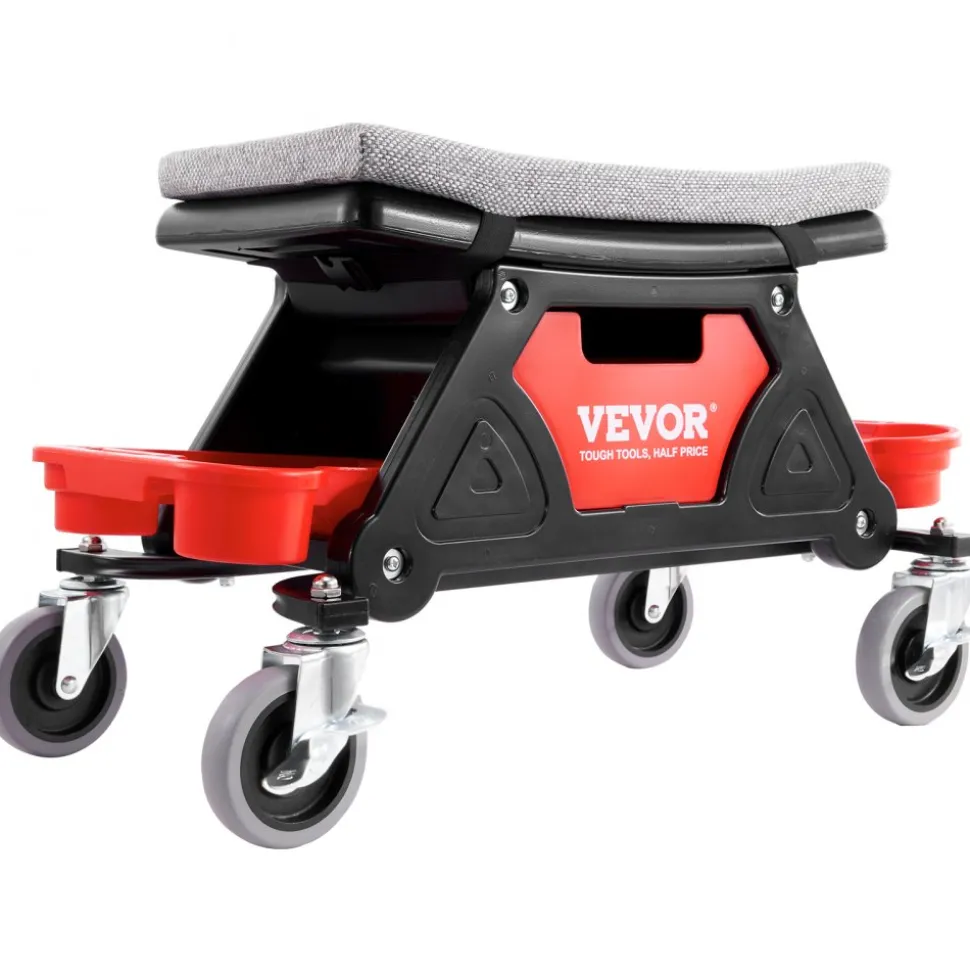 VEVOR Mechanics Stool, 300 LBS Capacity Rolling Mechanic Seat with 4" Wheels, with Three Slide Out Tool Trays and Drawer, Heavy Duty Roller Creeper Seat for Home Garage DIY Automotive