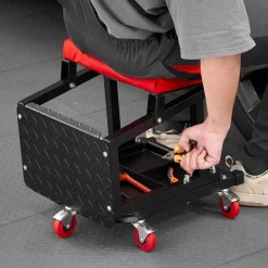VEVOR Mechanic Stool, 300 lbs Capacity Garage Seat/Work Stool with Wheels, 360° Swivel Rolling Workshop Stool with Tool Tray, Mechanics Creeper Seat/Step Stool, for Garage, Shop & Auto Repair, Black