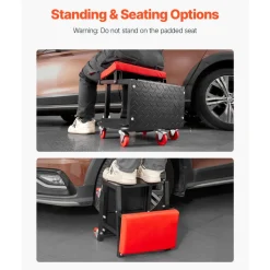 VEVOR Mechanic Stool, 300 lbs Capacity Garage Seat/Work Stool with Wheels, 360° Swivel Rolling Workshop Stool with Tool Tray, Mechanics Creeper Seat/Step Stool, for Garage, Shop & Auto Repair, Black