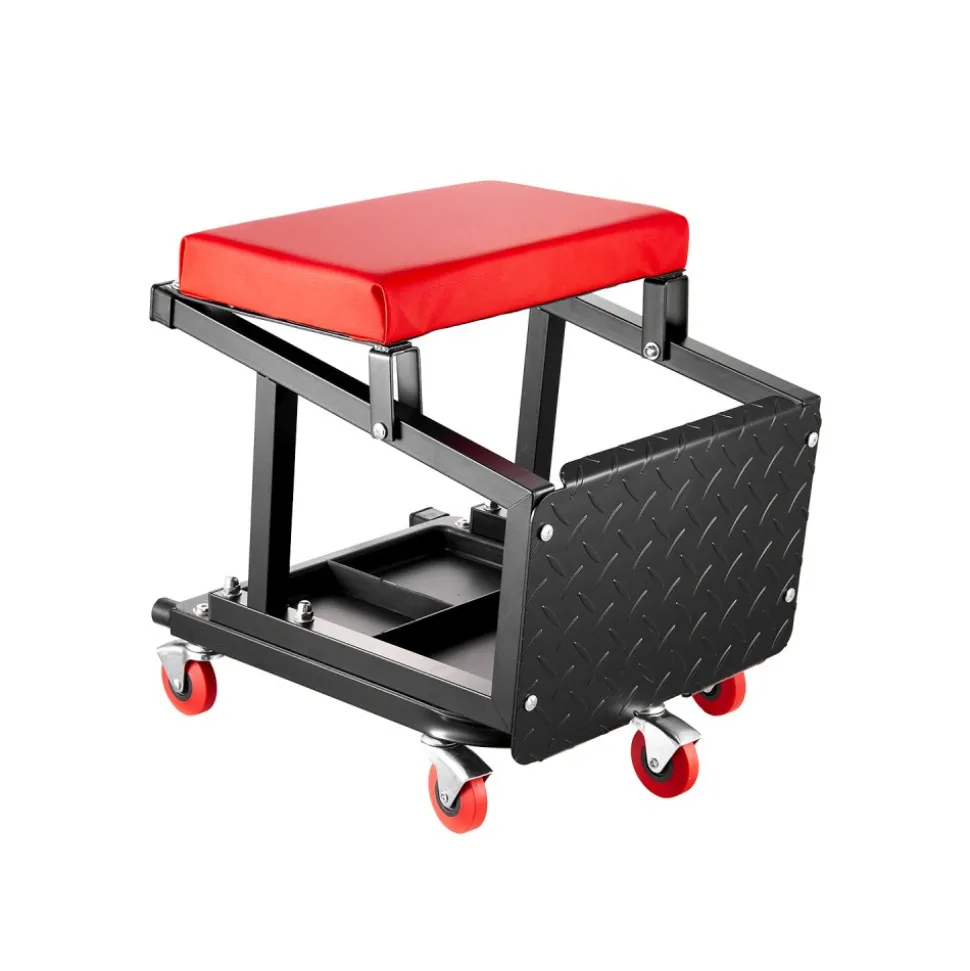 VEVOR Mechanic Stool, 300 lbs Capacity Garage Seat/Work Stool with Wheels, 360° Swivel Rolling Workshop Stool with Tool Tray, Mechanics Creeper Seat/Step Stool, for Garage, Shop & Auto Repair, Black