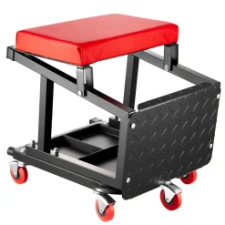VEVOR Mechanic Stool, 300 lbs Capacity Garage Seat/Work Stool with Wheels, 360° Swivel Rolling Workshop Stool with Tool Tray, Mechanics Creeper Seat/Step Stool, for Garage, Shop & Auto Repair, Black