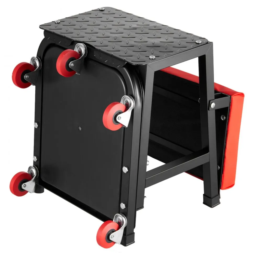 VEVOR Mechanic Stool, 300 lbs Capacity Garage Seat/Work Stool with Wheels, 360° Swivel Rolling Workshop Stool with Tool Tray, Mechanics Creeper Seat/Step Stool, for Garage, Shop & Auto Repair, Black