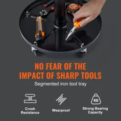 VEVOR Mechanic Stool, 250 LBS Rolling Pneumatic Creeper Garage/Shop Seat, Adjustable Height 22 in-28 in Padded Rolling Workshop Stool with Tool Tray, for Garage, Shop, Auto Repair, Black+Orange