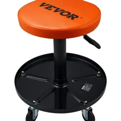 VEVOR Mechanic Stool, 250 LBS Rolling Pneumatic Creeper Garage/Shop Seat, Adjustable Height 22 in-28 in Padded Rolling Workshop Stool with Tool Tray, for Garage, Shop, Auto Repair, Black+Orange