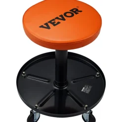 VEVOR Mechanic Stool, 250 LBS Rolling Pneumatic Creeper Garage/Shop Seat, Adjustable Height 22 in-28 in Padded Rolling Workshop Stool with Tool Tray, for Garage, Shop, Auto Repair, Black+Orange