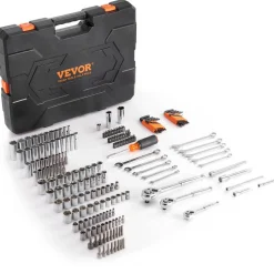 VEVOR Mechanics Tool Set and Socket Set, 1/4" 3/8" 1/2" Drive Deep and Standard Sockets, 205 Pcs SAE and Metric Mechanic Tool Kit with Bits, Combination Wrench, Hex Wrenches, Accessories, Storage Case