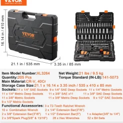 VEVOR Mechanics Tool Set and Socket Set, 1/4
