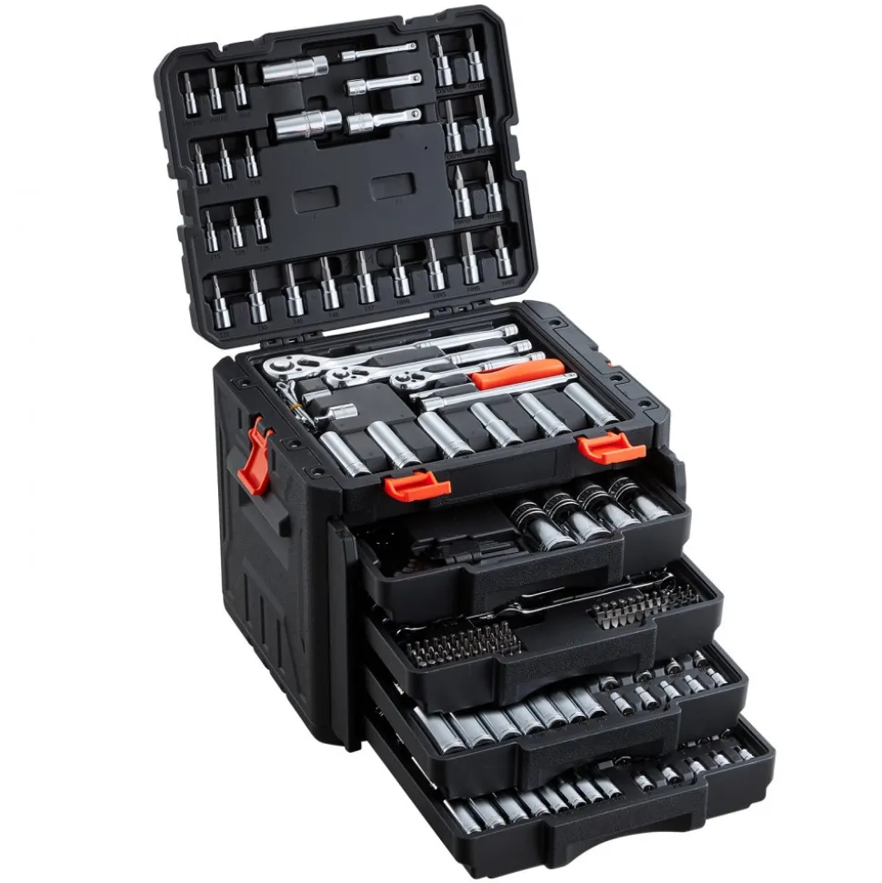 VEVOR Mechanics Tool Set, 297-Piece Mechanic Tool Kit, 1/4 in, 3/8 in, and 1/2 in Drive, SAE and Metric Socket Set, Wrenches, Screwdriver Bits, Accessories, and Storage Case, for Automotive Repair