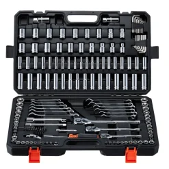 VEVOR Mechanics Tool Set, 159-Piece Mechanic Tool Kit, 1/4 in, 3/8 in, and 1/2 in Drive, SAE and Metric Socket Set, Wrenches, Screwdriver Bits, Accessories, and Storage Case, for Automotive Repair