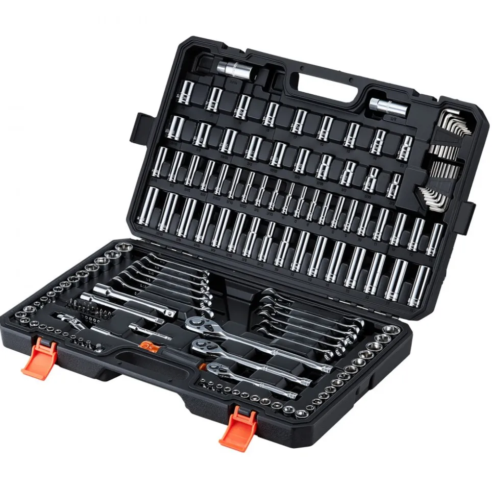 VEVOR Mechanics Tool Set, 159-Piece Mechanic Tool Kit, 1/4 in, 3/8 in, and 1/2 in Drive, SAE and Metric Socket Set, Wrenches, Screwdriver Bits, Accessories, and Storage Case, for Automotive Repair