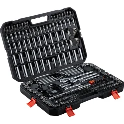 VEVOR Mechanics Tool Set, 253-Piece Mechanic Tool Kit, 1/4 in, 3/8 in, and 1/2 in Drive, SAE and Metric Socket Set, Wrenches, Screwdriver Bits, Accessories, and Storage Case, for Automotive Repair