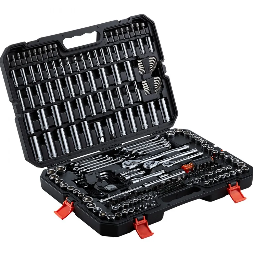 VEVOR Mechanics Tool Set, 253-Piece Mechanic Tool Kit, 1/4 in, 3/8 in, and 1/2 in Drive, SAE and Metric Socket Set, Wrenches, Screwdriver Bits, Accessories, and Storage Case, for Automotive Repair