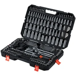 VEVOR Mechanics Tool Set, 253-Piece Mechanic Tool Kit, 1/4 in, 3/8 in, and 1/2 in Drive, SAE and Metric Socket Set, Wrenches, Screwdriver Bits, Accessories, and Storage Case, for Automotive Repair