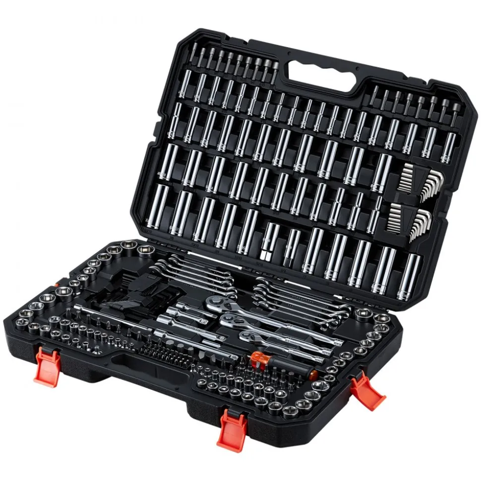 VEVOR Mechanics Tool Set, 253-Piece Mechanic Tool Kit, 1/4 in, 3/8 in, and 1/2 in Drive, SAE and Metric Socket Set, Wrenches, Screwdriver Bits, Accessories, and Storage Case, for Automotive Repair