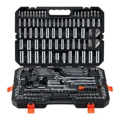 VEVOR Mechanics Tool Set, 253-Piece Mechanic Tool Kit, 1/4 in, 3/8 in, and 1/2 in Drive, SAE and Metric Socket Set, Wrenches, Screwdriver Bits, Accessories, and Storage Case, for Automotive Repair