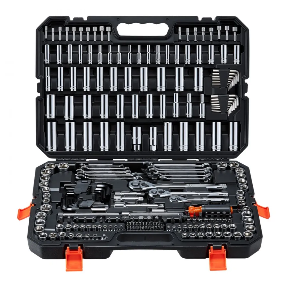 VEVOR Mechanics Tool Set, 253-Piece Mechanic Tool Kit, 1/4 in, 3/8 in, and 1/2 in Drive, SAE and Metric Socket Set, Wrenches, Screwdriver Bits, Accessories, and Storage Case, for Automotive Repair