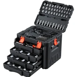 VEVOR Mechanics Tool Set, 256-Piece Mechanic Tool Kit, 1/4 in, 3/8 in, and 1/2 in Drive, SAE and Metric Socket Set, Wrenches, Screwdriver Bits, Accessories, and Storage Case, for Automotive Repair