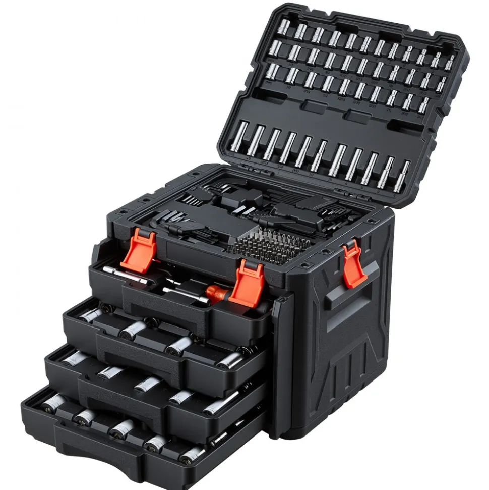 VEVOR Mechanics Tool Set, 256-Piece Mechanic Tool Kit, 1/4 in, 3/8 in, and 1/2 in Drive, SAE and Metric Socket Set, Wrenches, Screwdriver Bits, Accessories, and Storage Case, for Automotive Repair